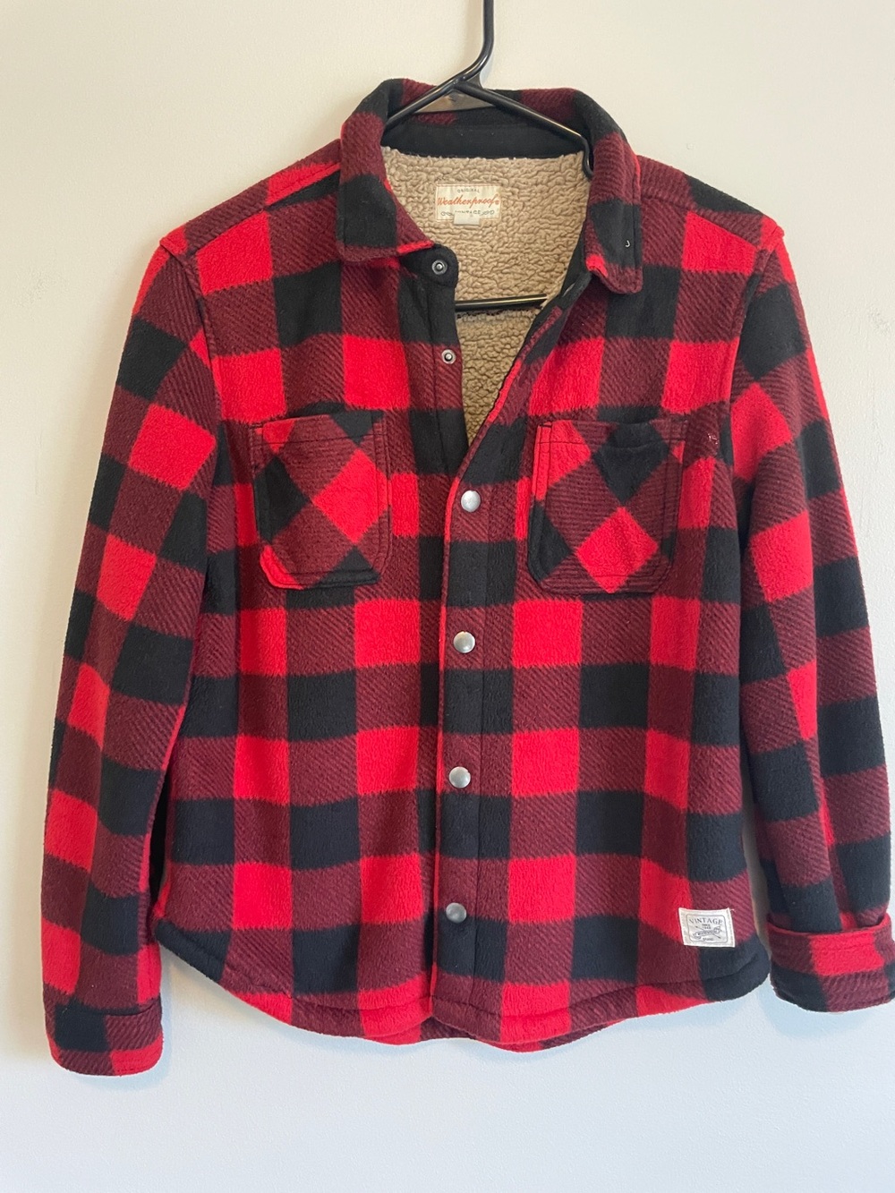 Weatherproof Vintage Red & Black Buffalo Plaid Sherpa-Lined Kids Jacket M 10/12